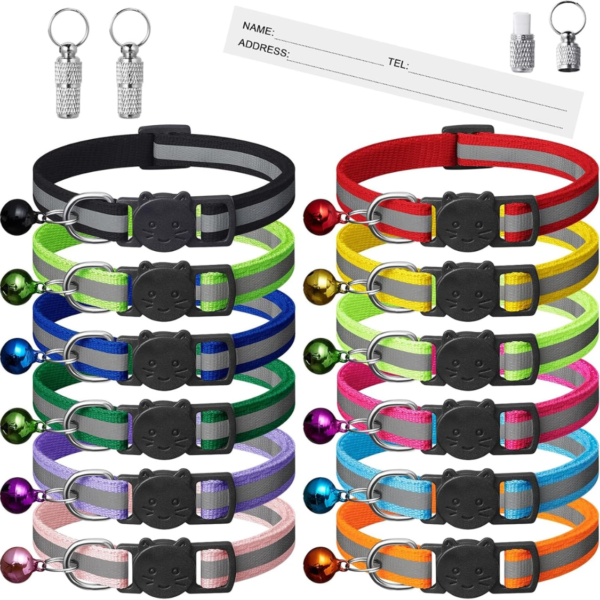Reflective Breakaway Cat Collars with Bells — 12 Pack, Safety Buckle — image 1 Reflective Breakaway Cat Collars with Bells — 12 Pack, Safety Buckle