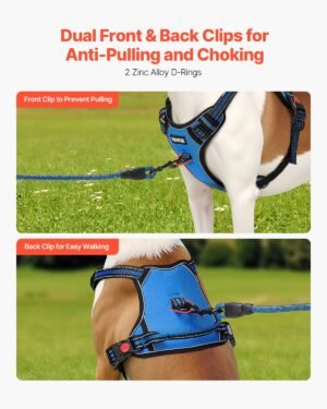 No-Pull Dog Harness for Medium & Large Dogs — Front & Back Clip, 5ft Leash Included