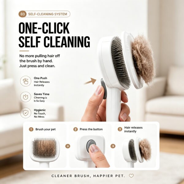 Self-Cleaning Slicker Brush for Dogs & Cats — One-Click Hair Release