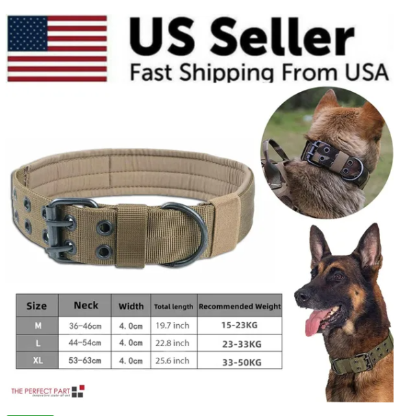Tactical Dog Collar — 1000D Nylon, Neoprene Lined, Metal Buckle